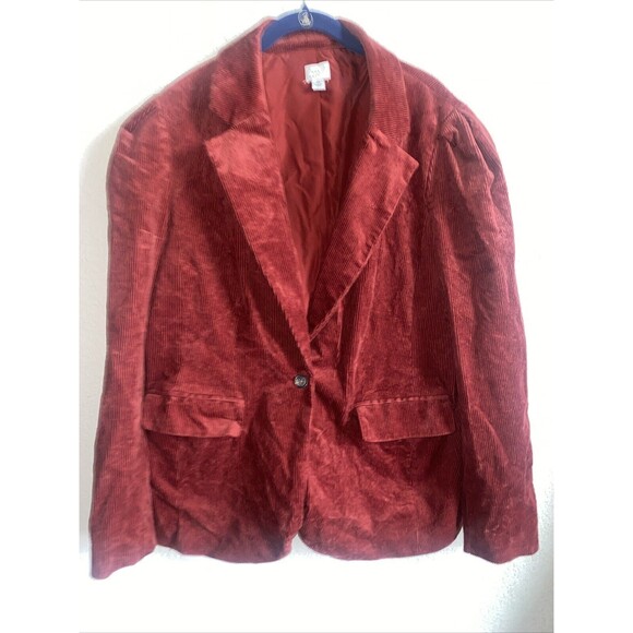 Corduroy Blazer Red Rust Jacket Women 16 Plus Hippie Boho Feminine Minimalist - Picture 1 of 9